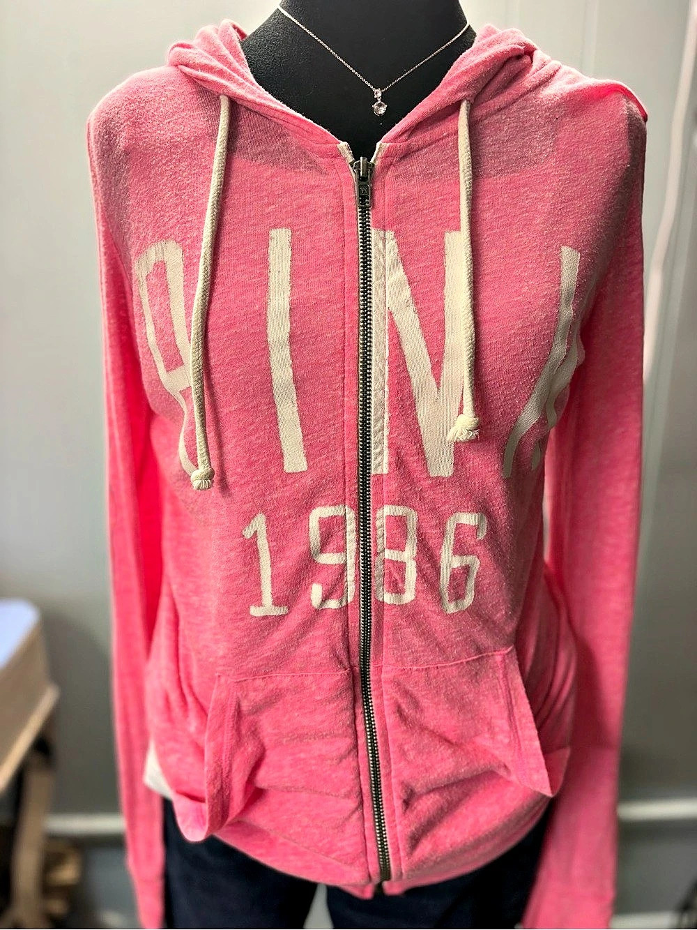 Victoria's Secret Pink Graphic Zip Hoodie Size Medium